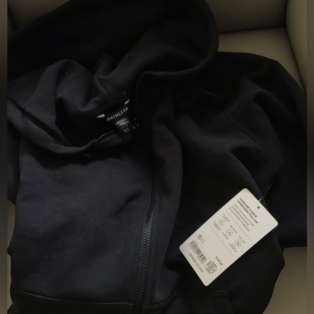 NEW Athleta Forever Fleece Oversized Full Zip Black Hoodie Size ST - Picture 4 of 4